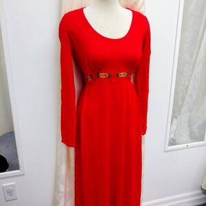 1970's Vintage Red Maxi Peasant Dress w/ Embroidered Waistband by Styled by Mr.